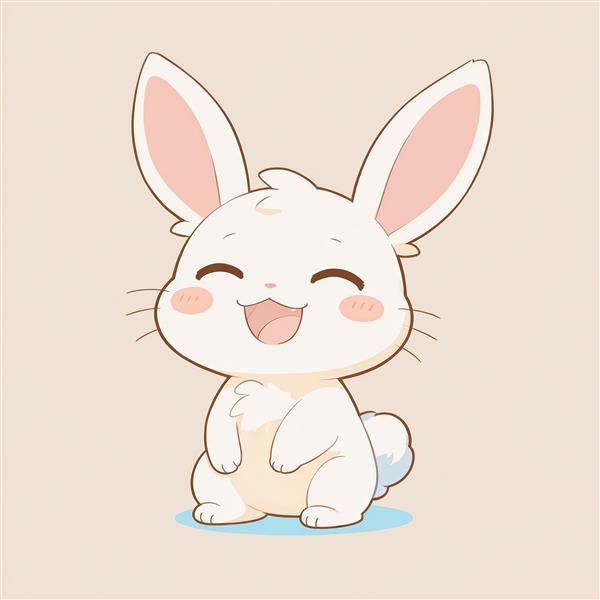 تصویر گرافیکی خرگوش بانمک در حال نشستن و خندیدن با پس‌زمینه کرم