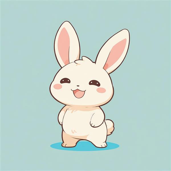وکتور خرگوش شاد کارتونی با پس‌زمینه آبی روشن، مناسب مهدکودک