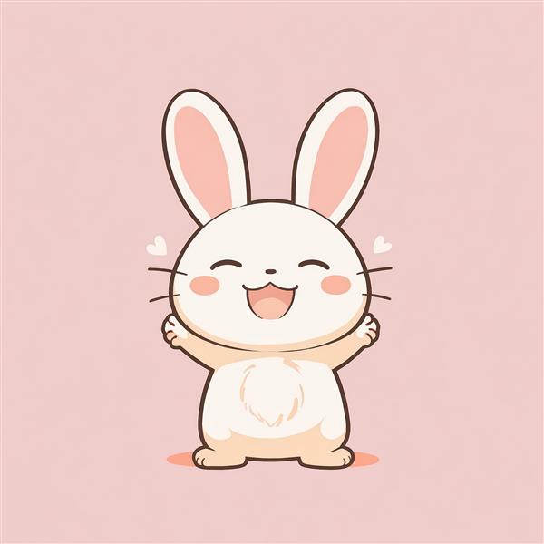 تصویر خرگوش خندان انیمه‌ای با دست‌های باز برای آغوش در پس‌زمینه صورتی