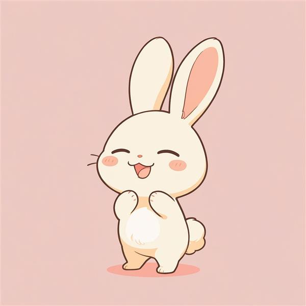 طرح گرافیکی خرگوش کوچک کیوت در حال شادی با لپ‌های صورتی