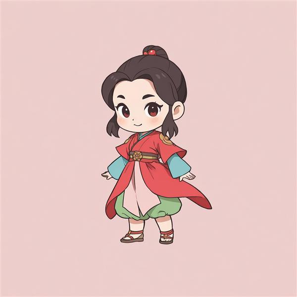 وکتور مولان در لباس تاریخی چینی با شلوار و پیراهن گشاد برای طراحی