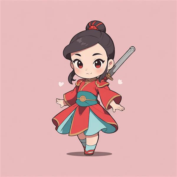 وکتور باکیفیت مولان جنگجو با شمشیر در پشت برای محصولات دکوراتیو