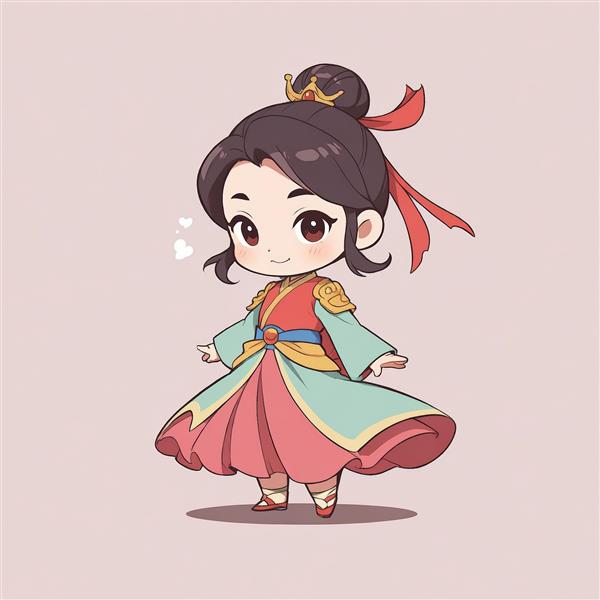 تصویر اورجینال مولان در حال رقص با روبان قرمز و لباس رنگی برای چاپ بوم