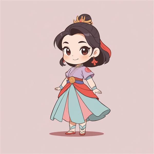 طرح گرافیکی باکیفیت مولان با دامن آبی و بنفش برای چاپ عریض دکوراتیو