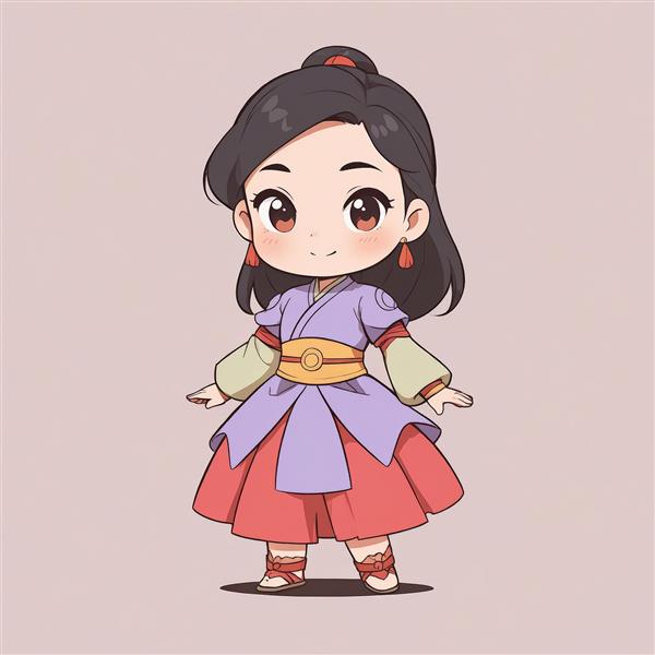 تصویر اورجینال مولان در لباس سنتی بنفش و قرمز برای استیکر و طراحی