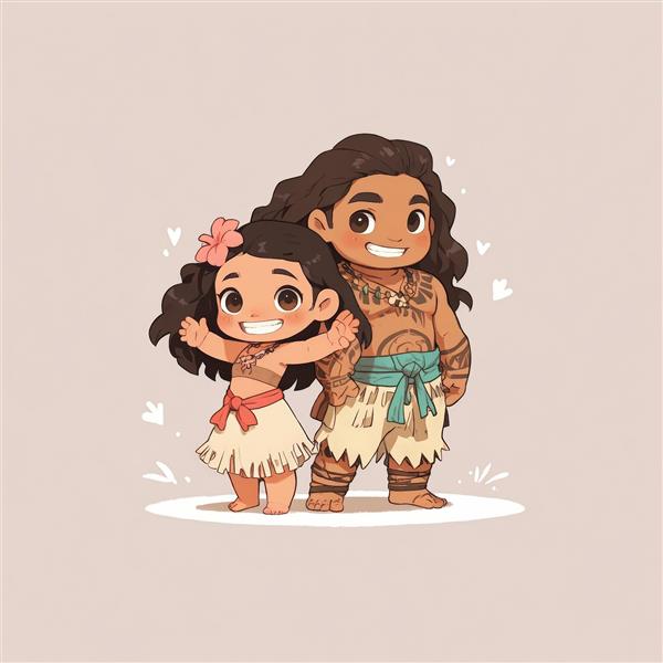 عکس کارتونی موآنا و مائوئی شاد با قلب‌های کوچک برای تابلو کودک