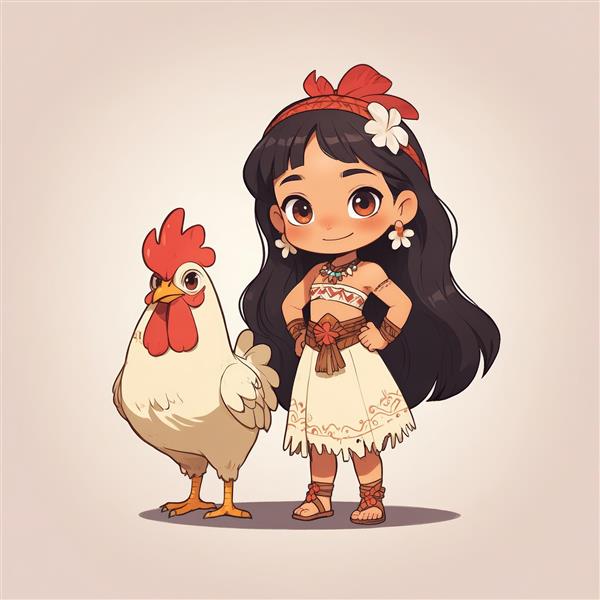 عکس کارتونی جذاب موآنا و حیوان خانگی‌اش هی هی برای استیکر و پوستر