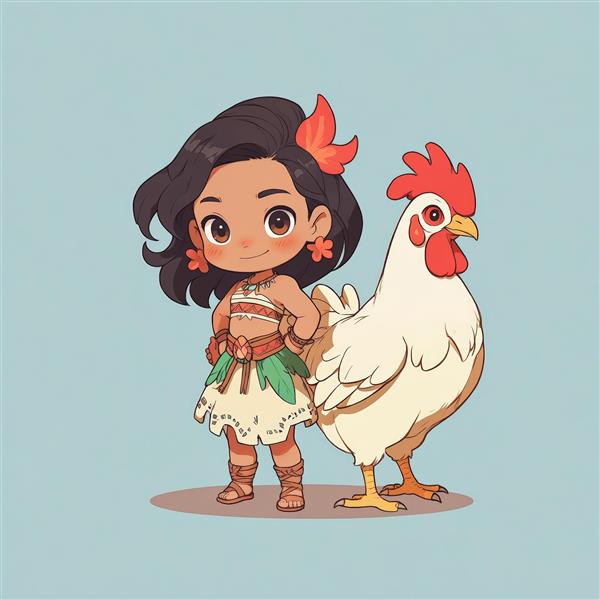 طرح گرافیکی باکیفیت موآنا و خروس هی هی برای چاپ عریض و تابلو اتاق کودک