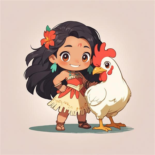 طرح گرافیکی باکیفیت موآنا و خروس (هِی‌هِی) برای چاپ استیکر و تابلو