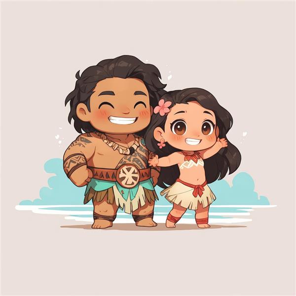 وکتور موآنا و مائوئی با استایل کودکانه برای دکوراسیون و چاپ بوم