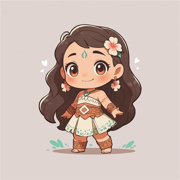 تصویر اورجینال موآنا کودک با لباس سنتی برای طراحی دکور و چاپ بوم