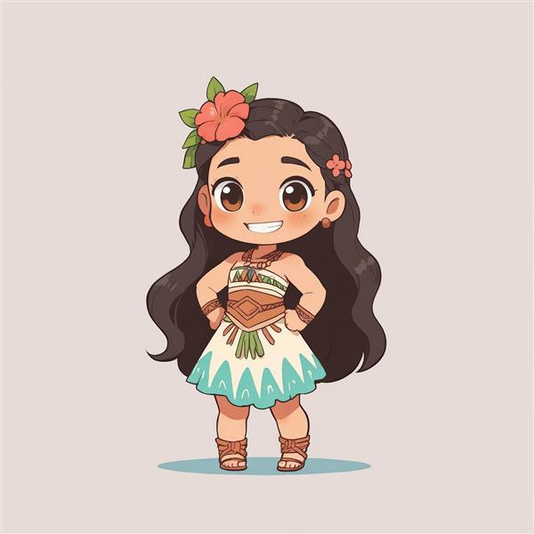 پوستر موآنا با ژست اعتماد به نفس و دامن آبی رنگ فانتزی (مناسب چاپ عریض)