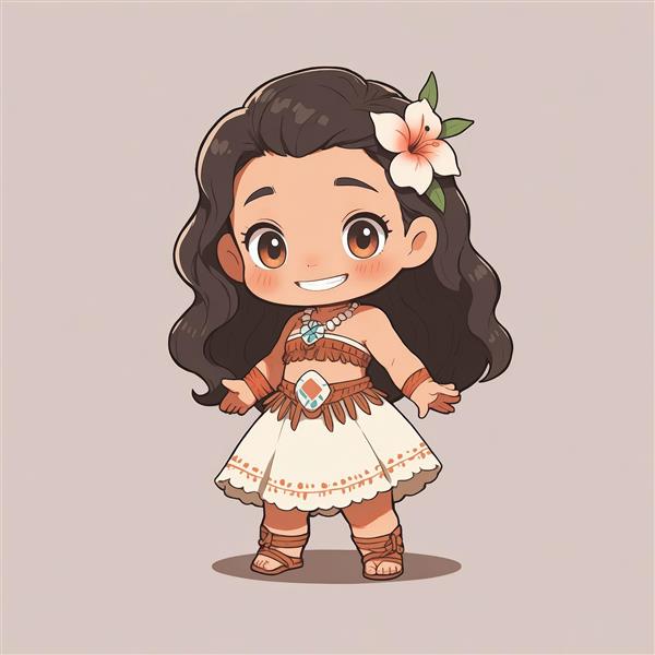 طرح گرافیکی موآنا با گل سفید بزرگ و لباس با آویز گردن بزرگ