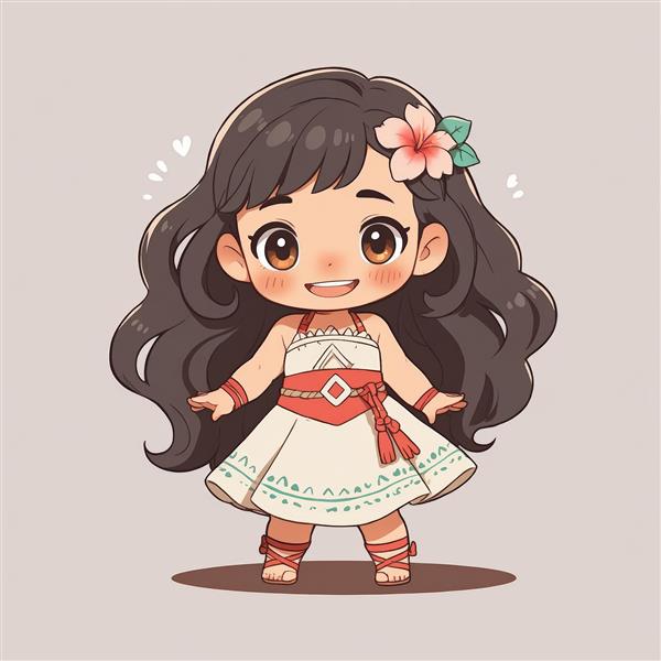 تصویر اورجینال موآنا با کمربند قرمز آویزدار و لبخند درخشان