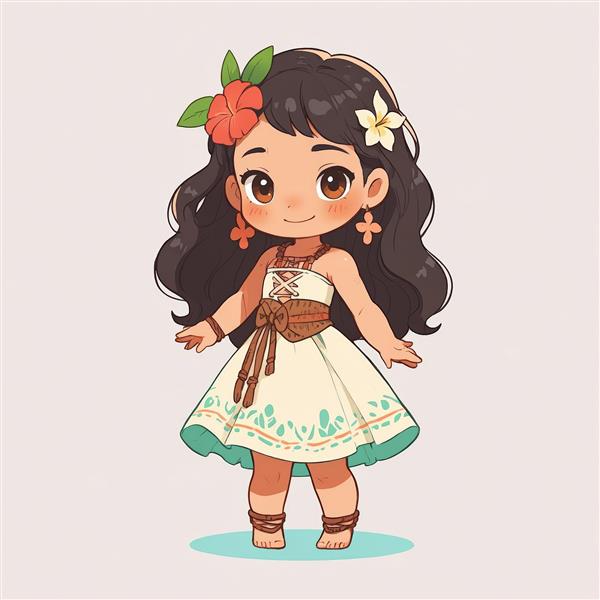 طرح گرافیکی موآنا با دو گل روی مو و بندهای فانتزی لباس (کیفیت چاپ عالی)