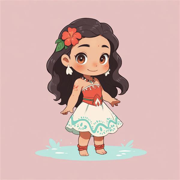 وکتور موآنا با لباس سرخ و سفید و گل هیبیسکوس طرح چیبی