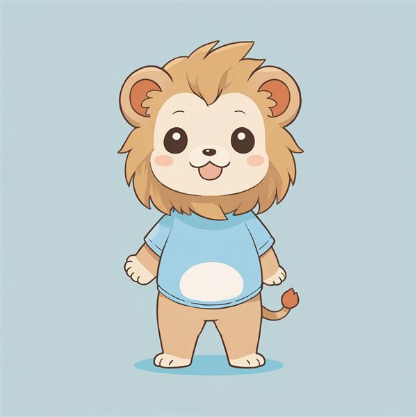پوستر فانتزی بچه شیر با تی‌شرت آبی ایستاده (طرح لباس‌دار)