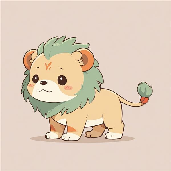 وکتور بچه شیر با یال فیروزه‌ای (سبزآبی) و ژست خرامان (طرح کمیاب)