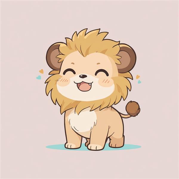 وکتور بچه شیر خندان پر انرژی با لپ‌های گلگون و قلب‌های اطراف صورت