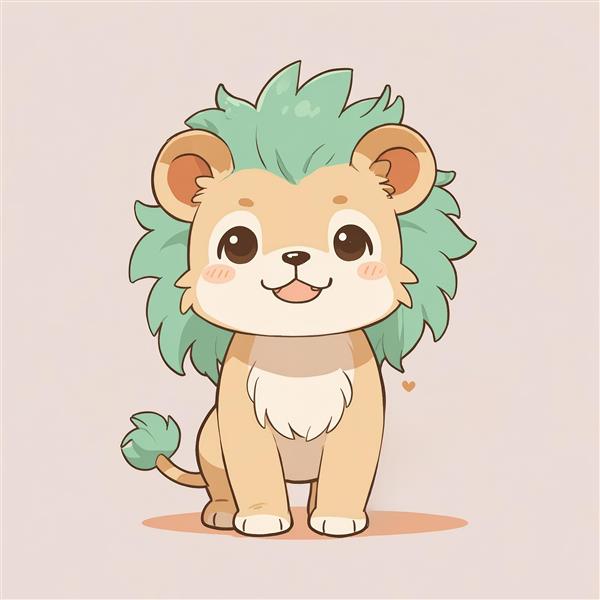 وکتور بچه شیر با یال آبی فیروزه‌ای خندان و قلب کوچک (طرح خاص دکوراتیو)