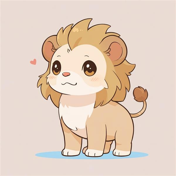 وکتور بچه شیر ایستاده با قلب کوچک کناری و یال پرپشت و چشم‌های درشت