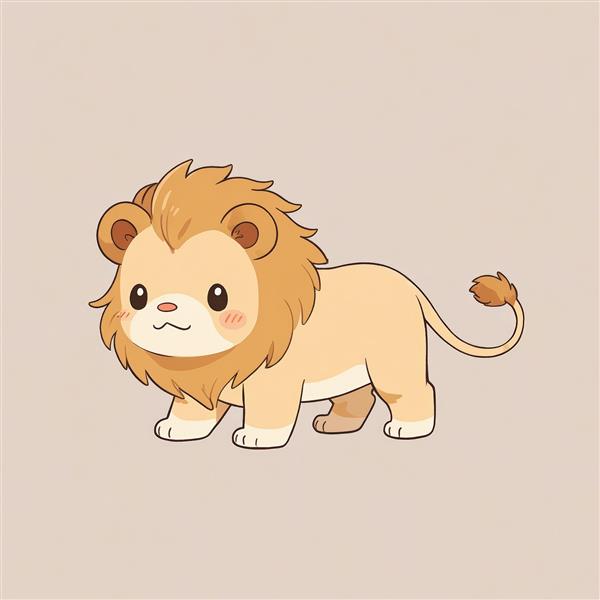 وکتور اورجینال بچه شیر بامزه ایستاده با یال کارتونی و بک‌گراند ساده