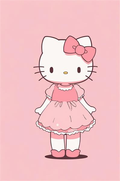 تصویر اورجینال هلو کیتی با پیراهن صورتی عروسکی (کوالیتی بالا)