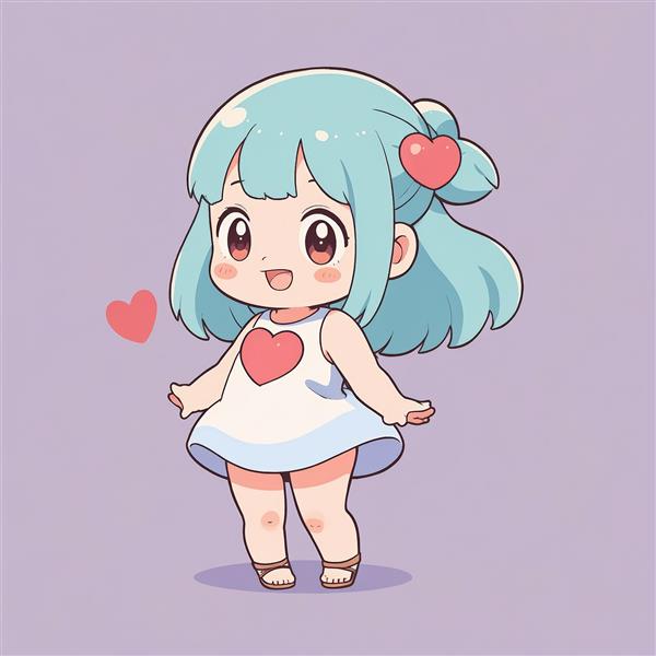 دانلود وکتور دخترک کارتونی کیوت با موی فیروزه‌ای و لباس سفید