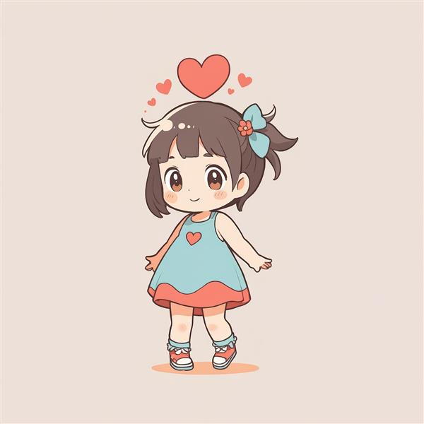 وکتور انیمه دختر کوچک فانتزی کیوت با قلب‌های شناور (مناسب چاپ)
