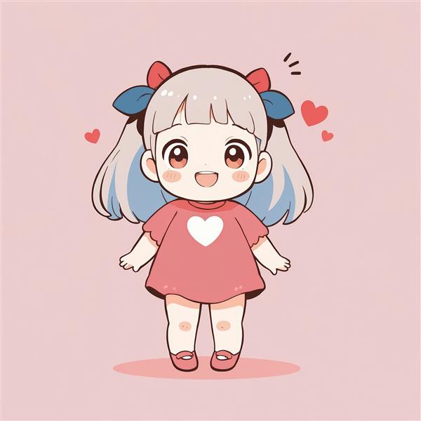 تابلو دختر چیبی با موی نقره‌ای و لباس صورتی