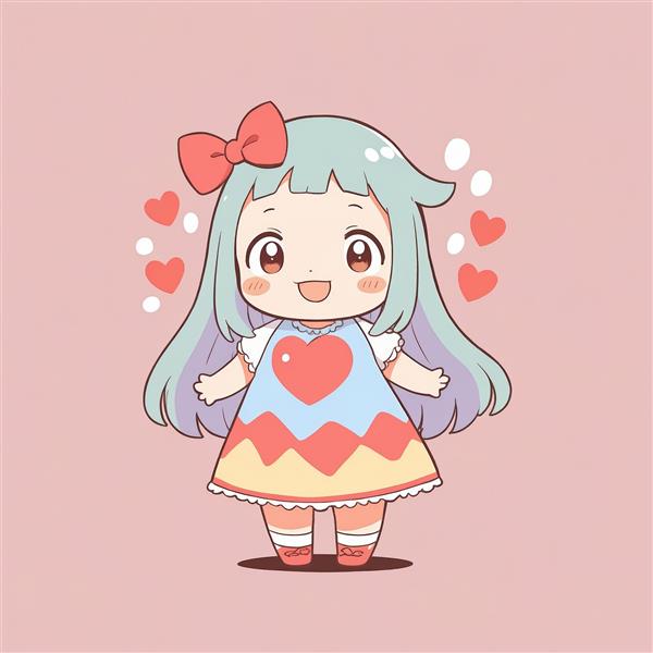 پوستر دختر چیبی با پیراهن رنگی و پاپیون قرمز