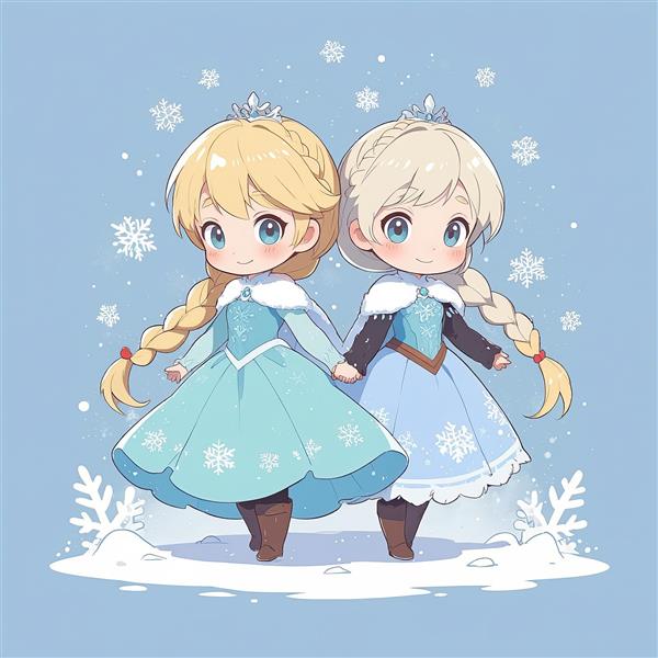 طرح دکوراتیو دو خواهر چیبی با لباس زمستانی و بوت