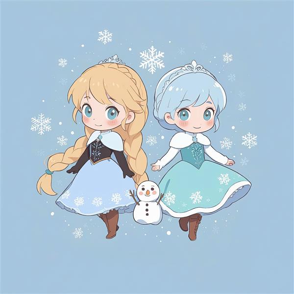 پوستر السا و خواهرش چیبی با آدم برفی (طرح فروزن)