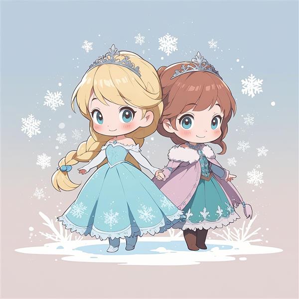 پوستر السا و آنا با لباس مجلسی و تاج