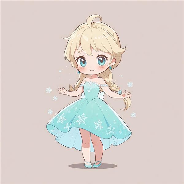 طرح چاپی السا با پیراهن آبی و موی کوتاه