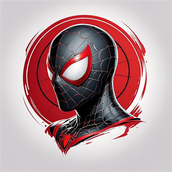 تصویر پروفایل مایلز مورالز مرد عنکبوتی سیاه با پس‌زمینه تار عنکبوت قرمز، دکوراتیو