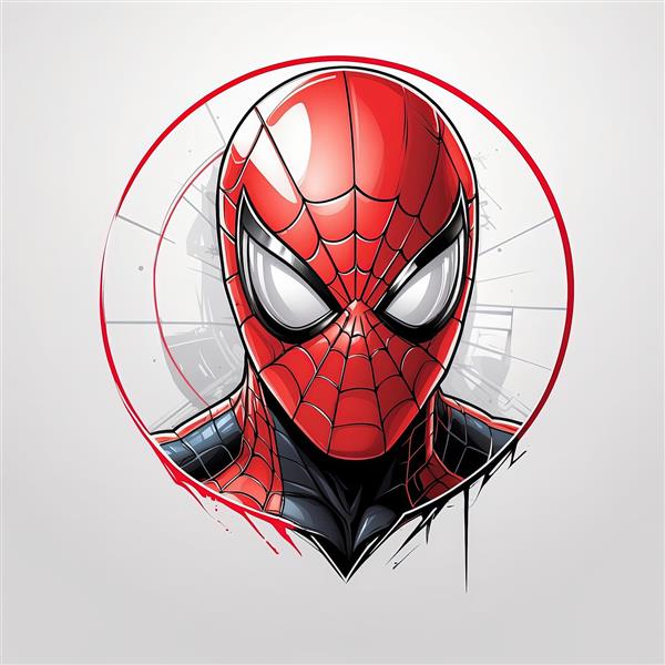 پرتره اسپایدرمن (کلاسیک) از روبرو، طرح گرافیکی با پس‌زمینه خاکستری برای چاپ عریض
