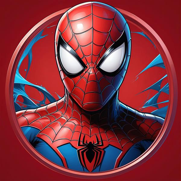 پرتره اسپایدرمن کلاسیک با جلوه آبی متحرک، طرح از روبرو با ایمپرشن بالا برای چاپ