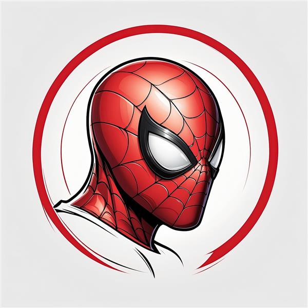 طرح خطی اسپایدرمن کلاسیک در قاب قرمز، پرتره جانبی با پس‌زمینه ساده برای دکور