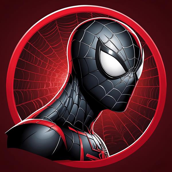 تصویر پروفایل مایلز مورالز با پس‌زمینه تار عنکبوت قرمز، طرح سه بعدی