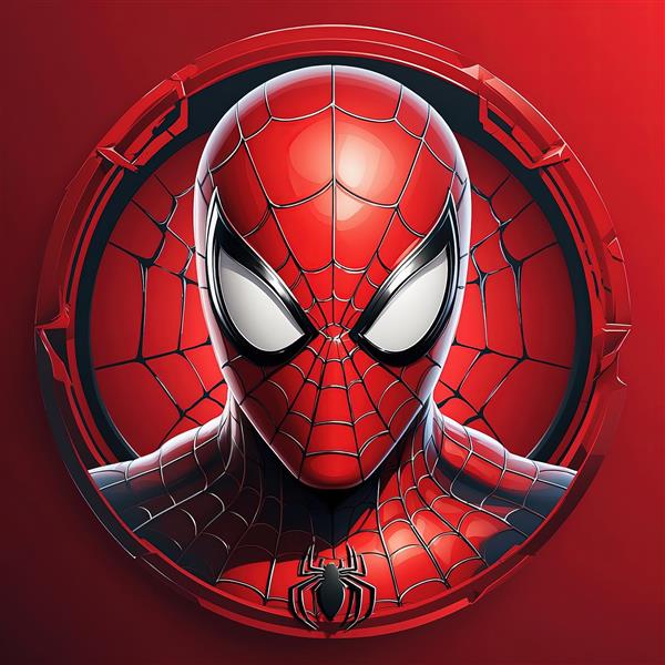 پرتره اسپایدرمن (کلاسیک) از روبرو، طرح گرافیکی با پس‌زمینه قرمز برای چاپ عریض