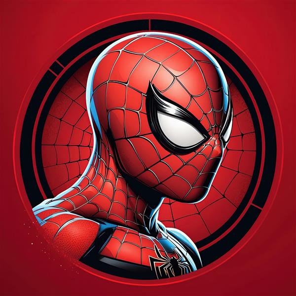 تصویر پروفایل اسپایدرمن کلاسیک با ماسک و پس‌زمینه قرمز، مناسب چاپ تابلو عریض