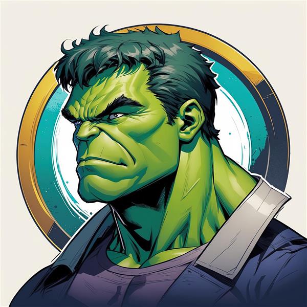 تصویر پروفایل هالک با لباس غیررسمی، طرح دیجیتال مارول برای چاپ و محصولات دکوراتیو