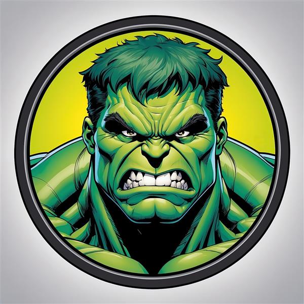 تصویر پروفایل هالک خشمگین با پس‌زمینه زرد، طرح با رزولوشن بالا برای چاپ عریض