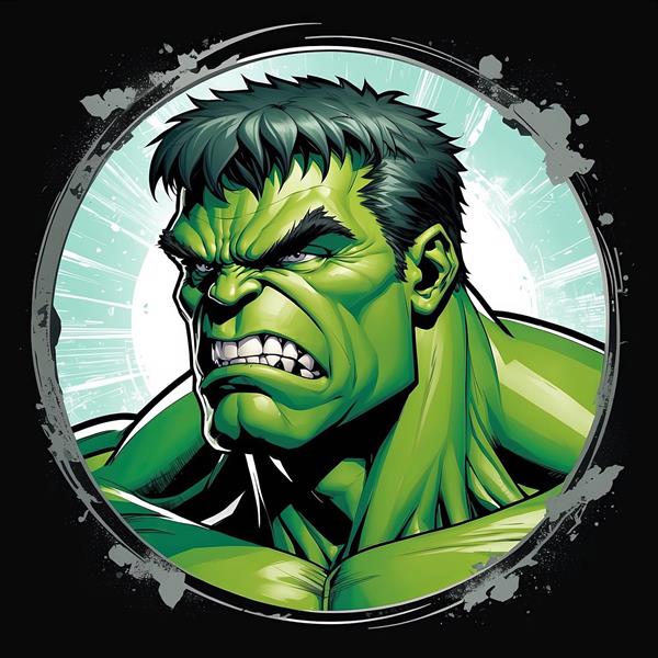 پرتره هالک خشمگین با قاب خط‌خطی، طرح کمیک مارول برای چاپ پوستر باکیفیت