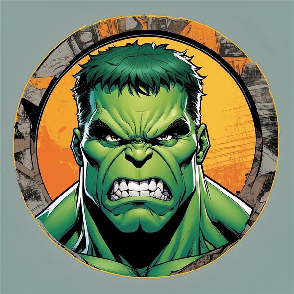 تصویر پرتره هالک با قاب نارنجی و نگاه مستقیم، طرح جذاب کمیک مارول