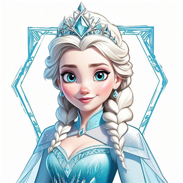السا با لباس و تاج کریستالی آبی، تصویرسازی باکیفیت از ملکه برفی برای دکور