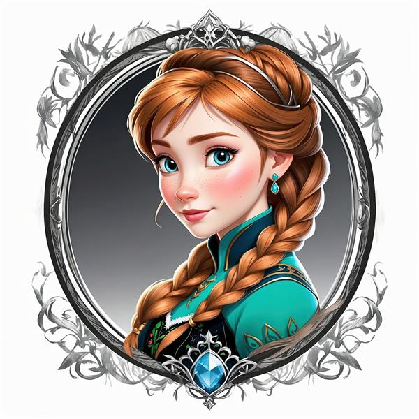 پرتره آنا با قاب زینتی نقره‌ای و سنگ فیروزه‌ای، طرح چاپ عریض با استایل کلاسیک