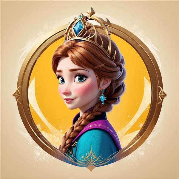 پرتره جذاب آنا با تاج و گوشواره آویز طلایی، تصویرسازی باکیفیت برای چاپ