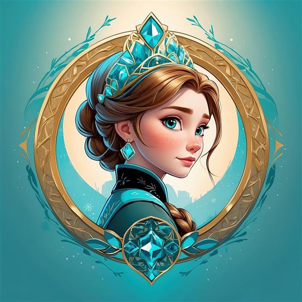 پرتره آنا با موی جمع و تاج فیروزه‌ای، عکس اورجینال با قاب طلایی برای چاپ تابلو